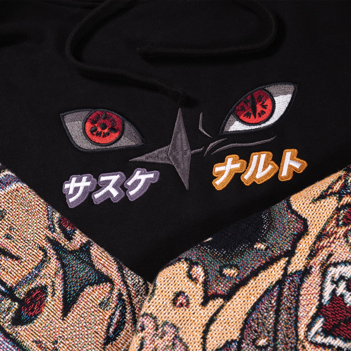 Crude Double Sleeve Embroidered Black Hoodie (M)