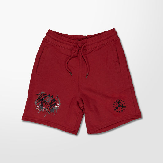 Genjutsu Embroidered Oxblood Sweat Shorts (Ready to Ship)